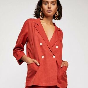 Free People Winnie Double Breasted Oversized Rust Burnt Orange Blazer